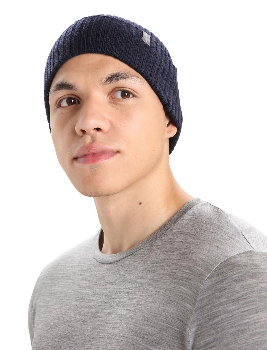 Midnight Navy Icebreaker Unisex Merino Rixdorf Cuff Beanie Men's Hats | AU 1107QMAZ